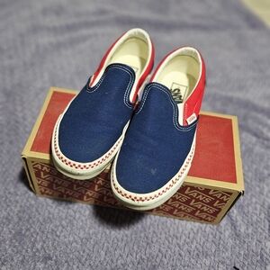 Vans Kids Navy and Red Slip-On Sneakers